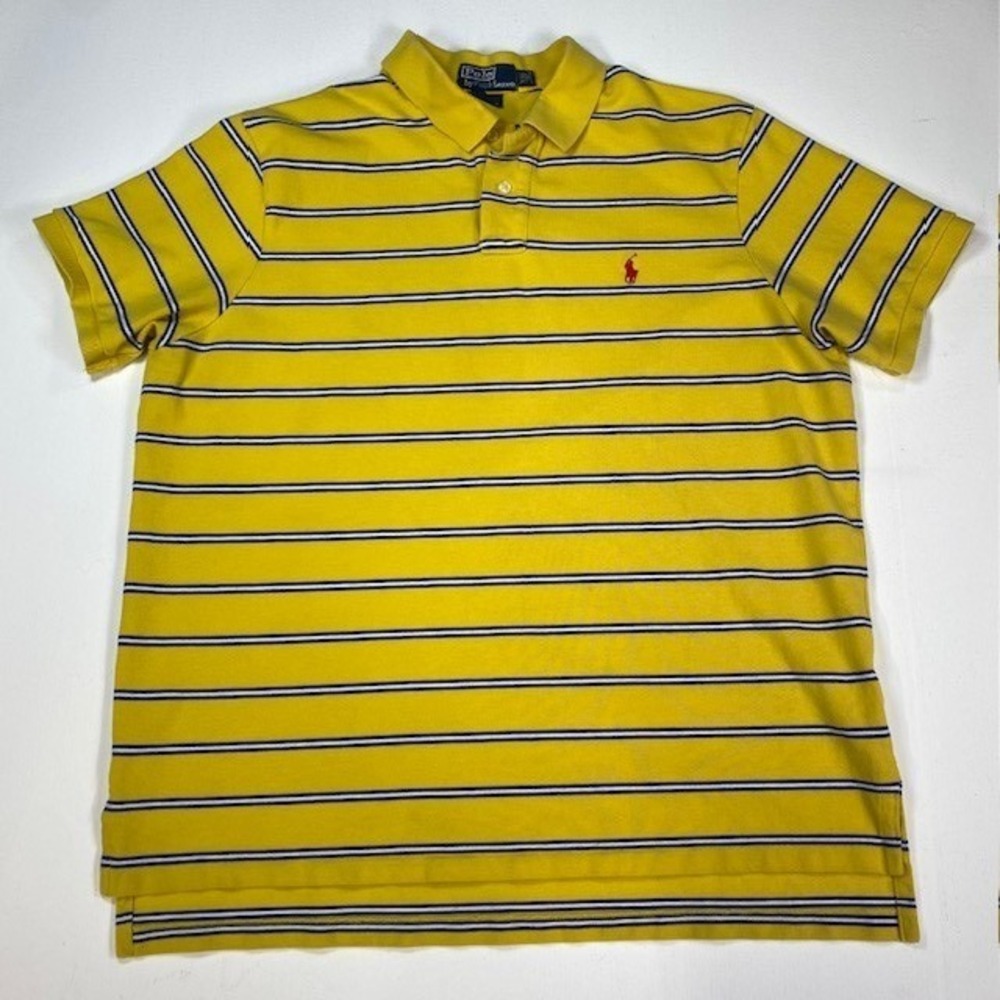 Polo Ralph Lauren Mens XXL Custom Fit Yellow Striped Short Sleeve Polo Shirt